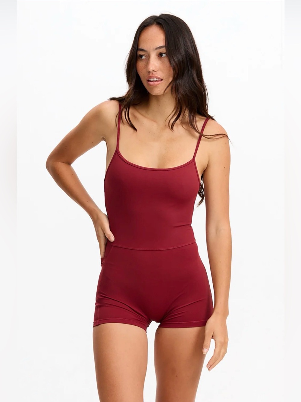 Benoa Active XL Square Neck Romper 3" Cherry Swim Workout Bodysuit One Piece